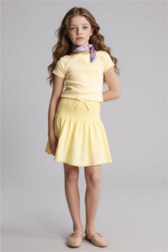 Girls & Teens Yellow تنورة بناتي ذو مظهر كتان