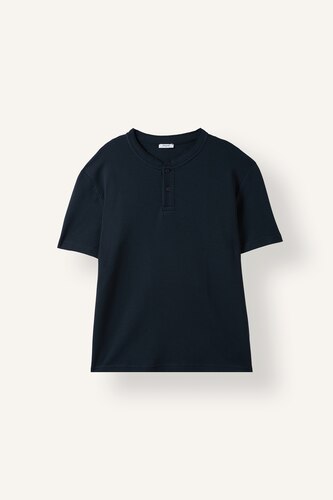 Erkek Lacivert Slim Fit Henley Yaka Basic Tişört