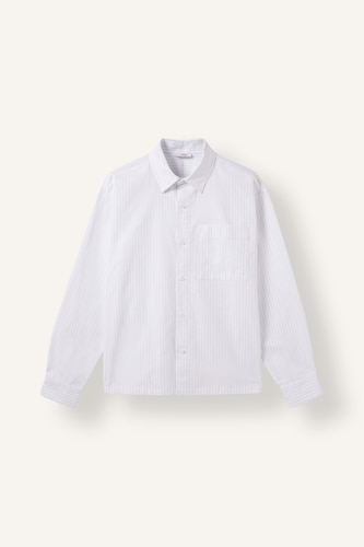 Boxy Fit Shirt Collar Striped Long Sleeve Shirt