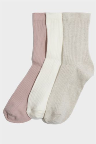 Kadın Vison Orta Kadın Simli 3'lü Pamuklu Uzun Çorap