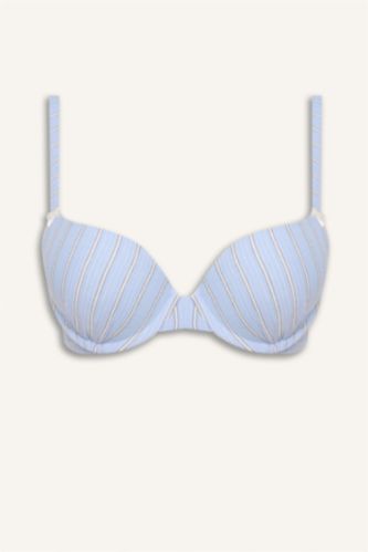 Kadın Açık Mavi Poplin Kaplı Push Up Balenli Bra