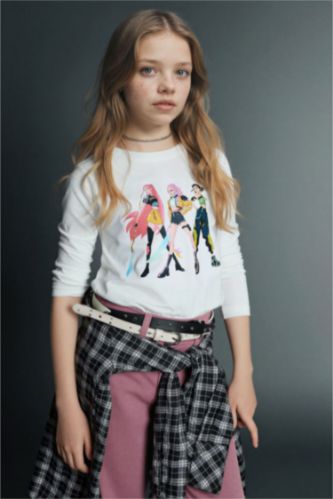 Kız Çocuk - Genç Kız Ekru K-Pop Demon Hunters Slım Fıt Tişört Kız Çocuk