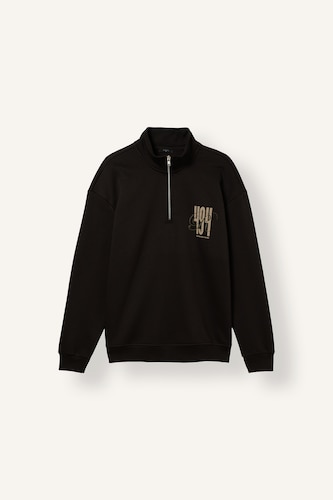 Erkek Kahve Boxy Fit Fermuarlı Baskılı Sweatshirt