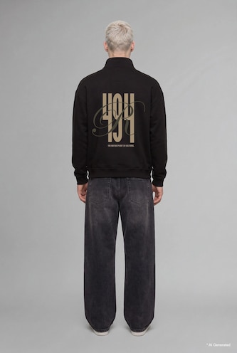 MAN Brown Boxy Fit Printed Half-Zip Sweatshirt