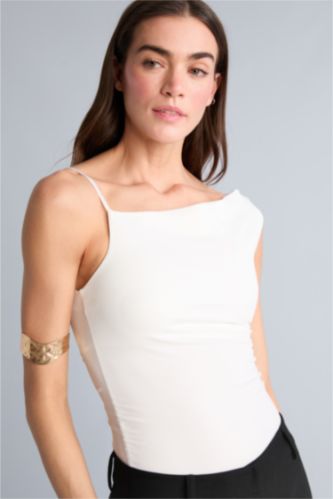 Kadın Ekru Tek Omuzlu Bürümcük Atlet