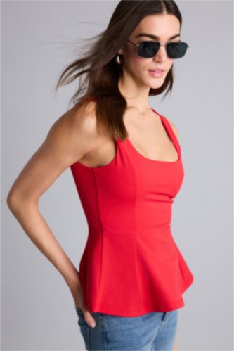 Kadın Kırmızı Slım Fıt Bürümcük Atlet