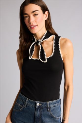 Kadın Siyah Slım Fıt Yuvarlak Yaka Ribana Atlet