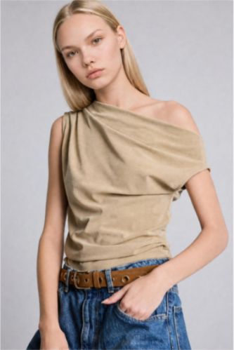 Kadın Taş Slim Fit Kısa Kollu Krep Tişört