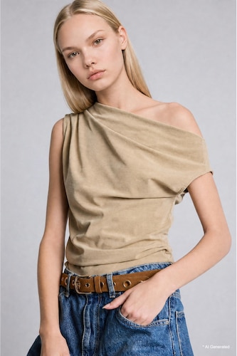 T-shirt Coupe slim asymétrique en crêpe à une épaule et manches courtes