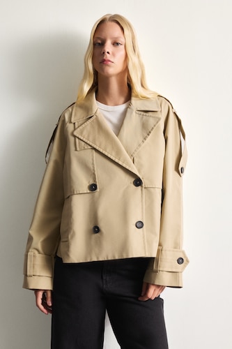 Relaxed Fit Short Double-Breasted Trench Coat