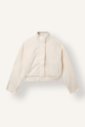 Regular Fit Textured Cashmere Polo Collar Short Coat