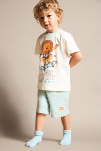 Erkek Bebek Mint %100 Pamuk Hayvan Baskılı 2'Li Pijama Takım Erkek Bebek