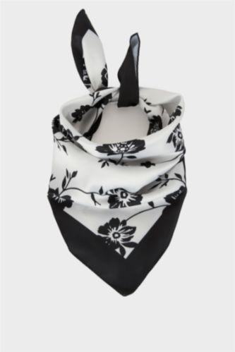 Kız Çocuk - Genç Kız Siyah Desenli Saten Fular Kız Çocuk