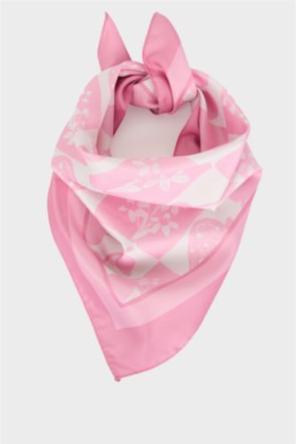 Kız Çocuk - Genç Kız Pembe Desenli Saten Fular Kız Çocuk