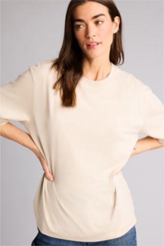 Kadın Bej Relax Fıt Modal Tişört
