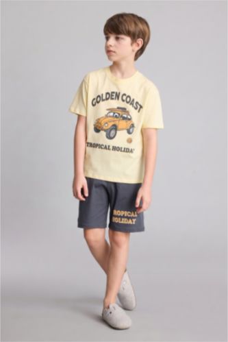 Boys & Teens Light Yellow سيت بجامة ولادي مطبوع قصة عادية - قطعتين