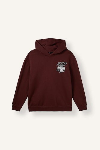 Erkek Koyu Bordo Initial D Kapüşonlu Sweatshirt