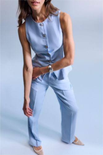 Женщины Светло-синий Жилет Fitted из смесового льна