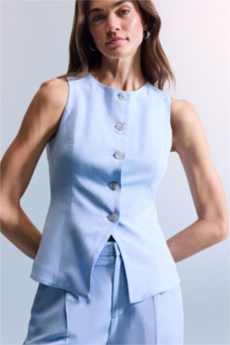 نساء أزرق فاتح Slim Fit V-Neck