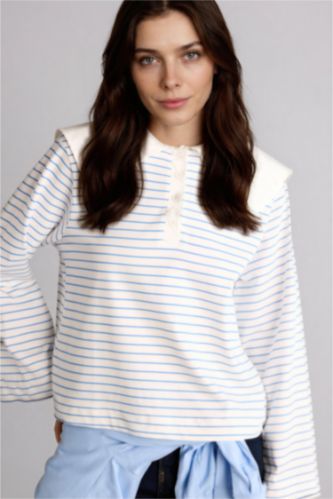 Kadın Mavi Loose Fıt Uzun Kollu Tunik