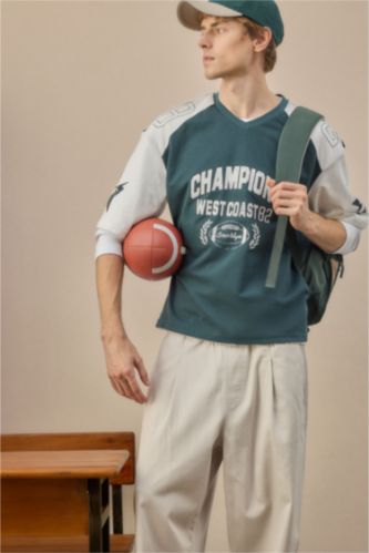 MAN Dark Green Back to School Boxy Fit Printed Tulle T-Shirt