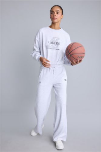 نساء ميلانج رمادي فاتح Wide Leg Trousers