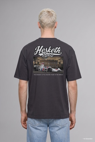 MAN Anthracite Boxy Fit 100% Cotton Hesketh Racing Text Print Crew Neck Short Sleeve T-Shirt