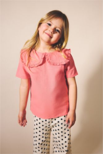 Малыши девочки Розовый Рубашка из смесового льна с коротким рукавом для девочек малышей