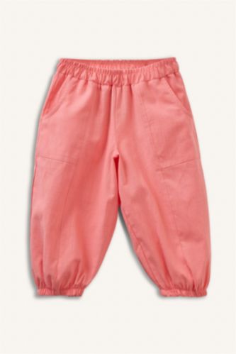 Kız Bebek Pembe Balloon Fıt Esnek Bantlı Paça Keten Karışımlı Pantolon Kız Bebek