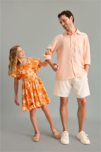 Young Girls - Teen Girls Orange Girl Short Sleeve Woven Dress
