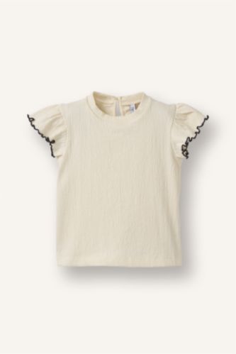 Kız Bebek Ekru Krinkıl Tişört Kız Bebek