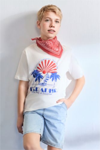 BOYS & TEENS Ecru New Regular Fit Printed Short Sleeve T-Shirt