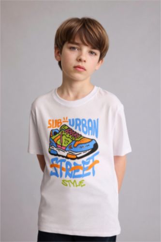 Erkek Çocuk - Genç Erkek Beyaz Regular Fit Kısa kollu Baskılı Tişört Erkek Çocuk
