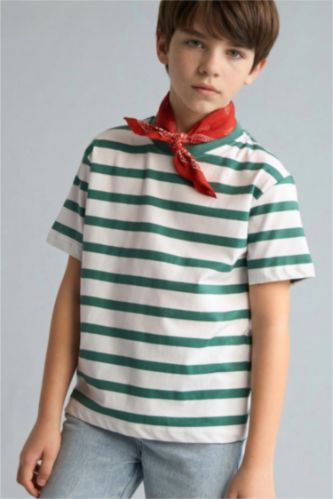 Erkek Çocuk - Genç Erkek Yeşil New Regular Fit Kısa kollu Desenli Tişört Erkek Çocuk