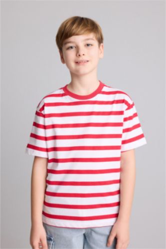 Young Boys - Teen Boys Red New Regular Fit Printed Short Sleeve T-Shirt