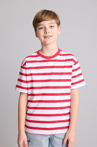 Young Boys - Teen Boys Red Boy New Regular Fit Printed Short Sleeve T-Shirt