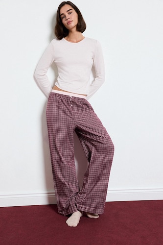 Women Bordeaux Flanel 2 piece Set