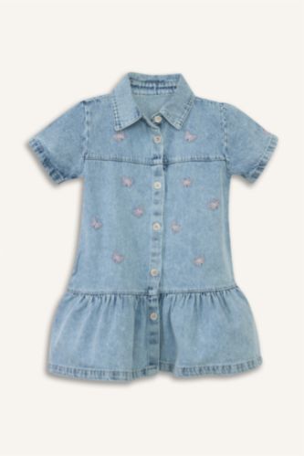Kız Bebek Mavi Pamuklu Kız Bebek Elbise