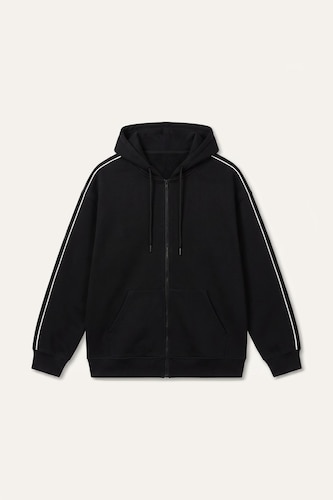Boxy Fit Striped Detail Basic Hoodie