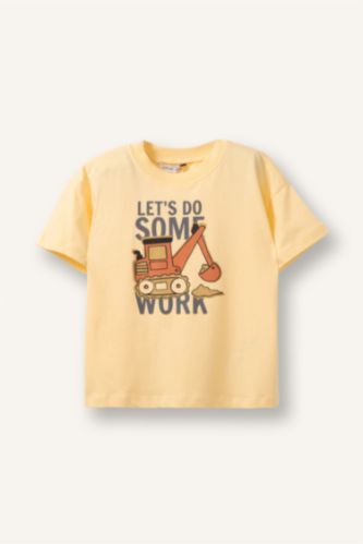 Baby Boy Yellow Oversize Fit Printed Short Sleeve T-Shirt