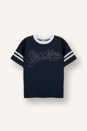 Erkek Bebek Lacivert Oversıze Baskılı Tişört Erkek Bebek