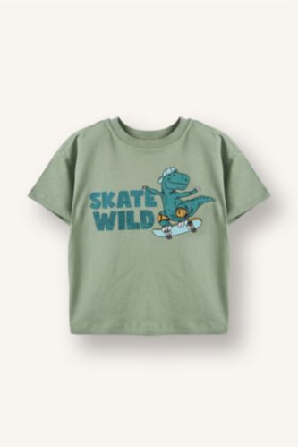 Erkek Bebek Turkuaz Oversıze Dinozor Baskılı Tişört Erkek Bebek