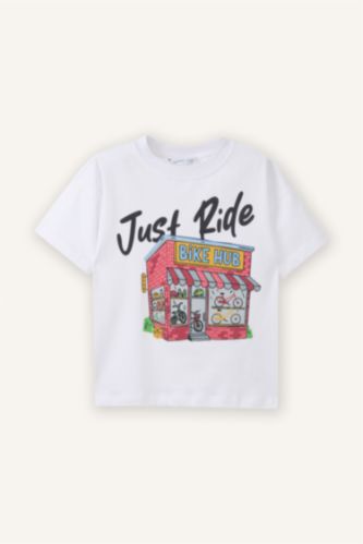 Baby Boy White Oversize Fit Printed Short Sleeve T-Shirt