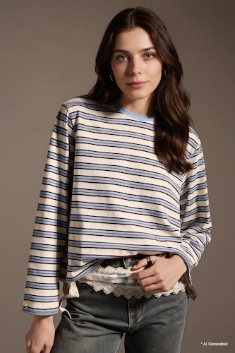 Loose Fit Long Sleeve Striped Blouse