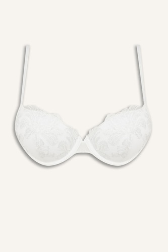 Dantel Detaylı Brode Kaplı Push Up Balenli Bra