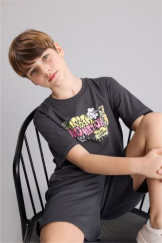 BOYS & TEENS Anthracite Boy New Regular Fit Printed Short Sleeve T-Shirt