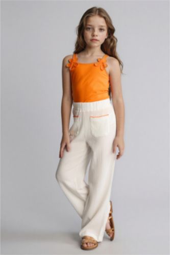 Kız Çocuk - Genç Kız Ekru Wıde Leg Bürümcük Pantolon