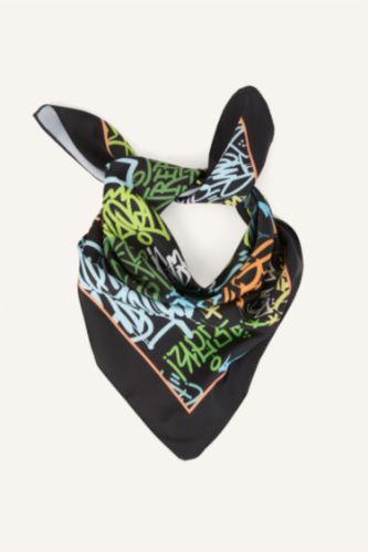 Erkek Çocuk - Genç Erkek Siyah Desenli Saten Fular Erkek Çocuk