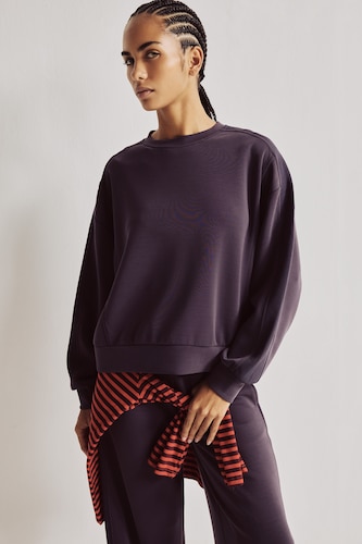 WOMAN Dark Purple Ultra Soft Oversize Sports Basic Sweatshirt