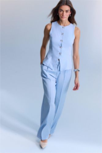 حريمي أزرق فاتح High Waist Straight Fit Trousers